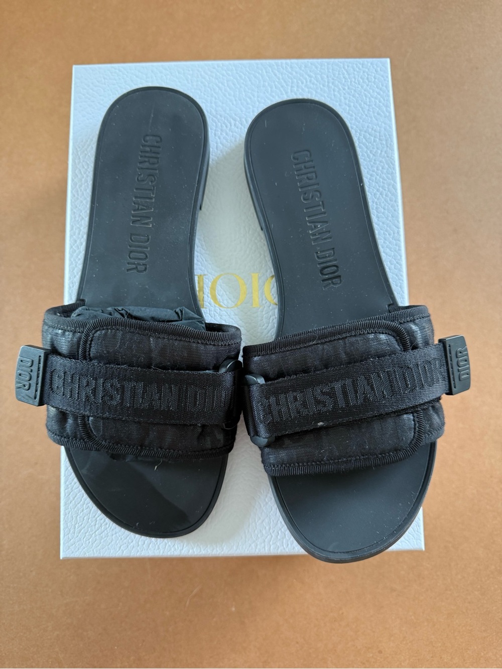 Dior Black Padded Logo Slide Sandals